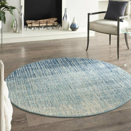 Homeroots 5 ft. Round Navy & Light Blue Abstract Area Rug 385285